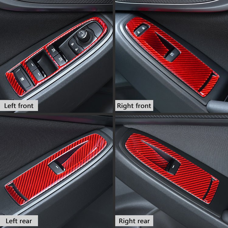 JDMuscle [22-26 WRX] P&S Series Carbon Fiber Window Switch Trim Covers 4 PC | Black Carbon Fiber/ Red Carbon Fiber - Graveyard Performance