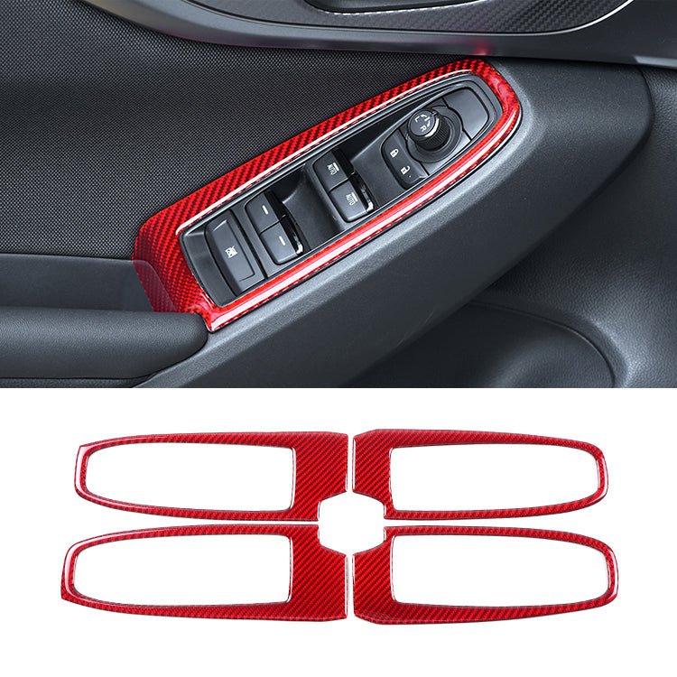 JDMuscle [22-26 WRX] P&S Series Carbon Fiber Window Switch Trim Covers 4 PC | Black Carbon Fiber/ Red Carbon Fiber - Graveyard Performance