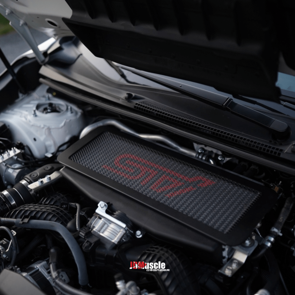 JDMuscle [22-26 WRX, 19+ Ascent, 20+ Outback, 20+ Legacy] Top Mount Intercooler Mesh Guard with WRX/STI Logo-Red/White - Graveyard Performance