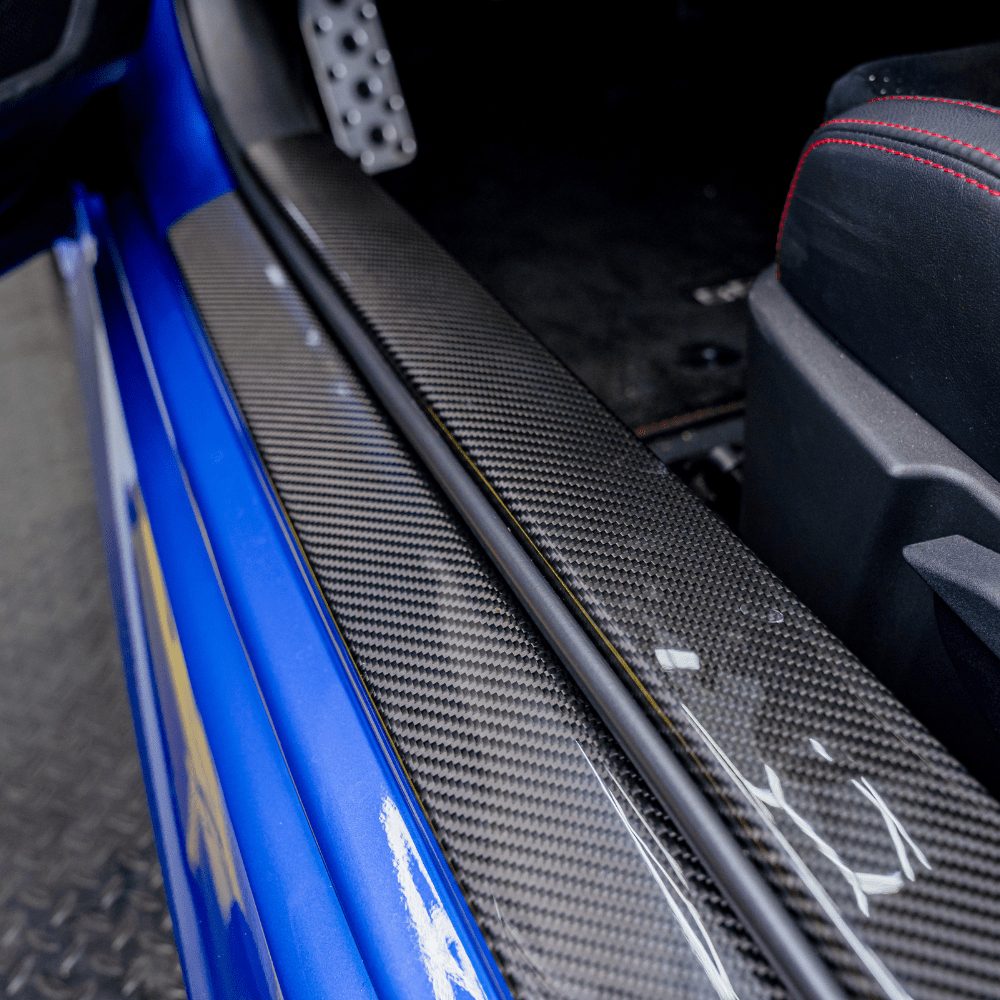 JDMuscle 22+ BRZ/GR86 Tanso Carbon Fiber Inner Door Sill Covers - Twill / Forged Carbon Fiber - Graveyard Performance