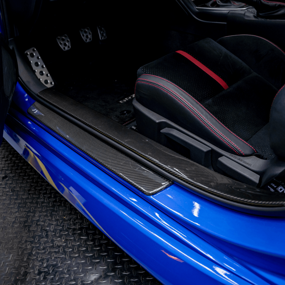 JDMuscle 22+ BRZ/GR86 Tanso Carbon Fiber Inner Door Sill Covers - Twill / Forged Carbon Fiber - Graveyard Performance