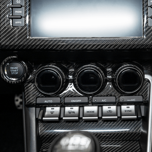 JDMuscle 22+ BRZ/GR86 Tanso Pre-preg Carbon Fiber Center Control Panel Trim Cover w/ Gloss Finish - Graveyard Performance