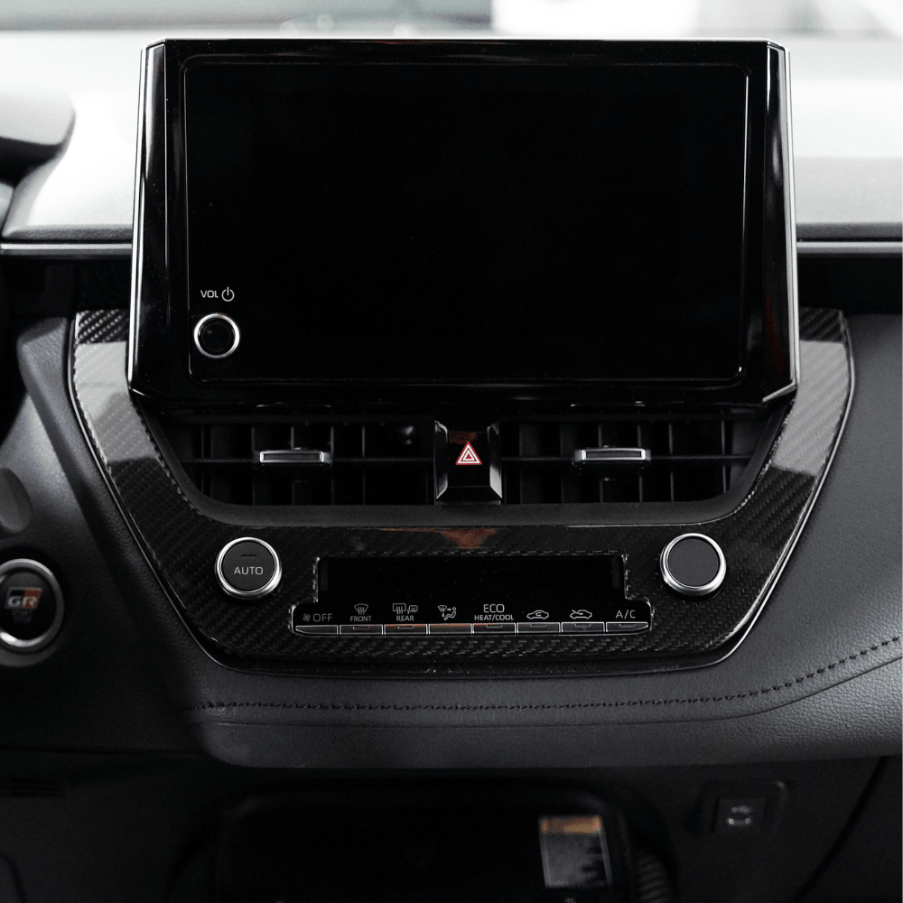 JDMuscle [23-25* Toyota GR Corolla] Carbon Fiber Center AC Knob Panel Cover - Graveyard Performance
