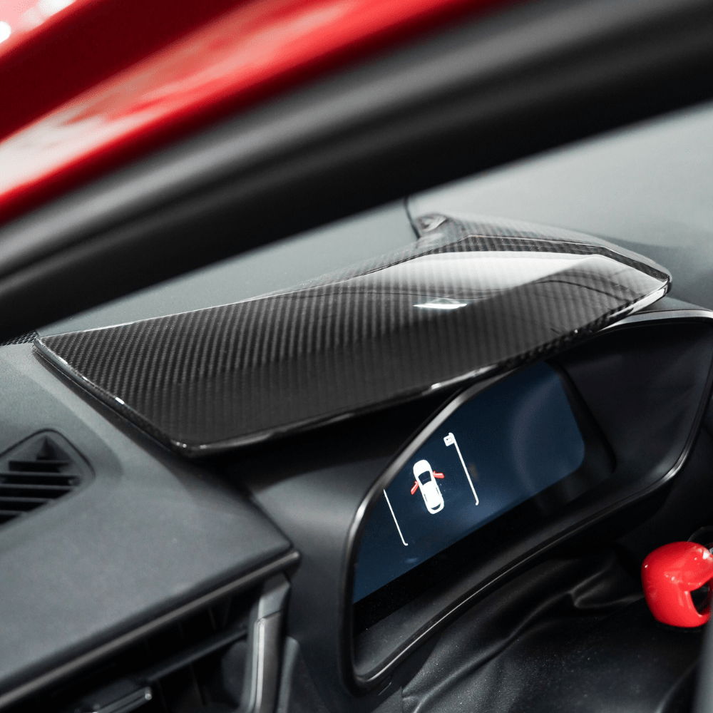 JDMuscle 23-26 Toyota GR Corolla Carbon Fiber Speedometer Hood Cover - Graveyard Performance