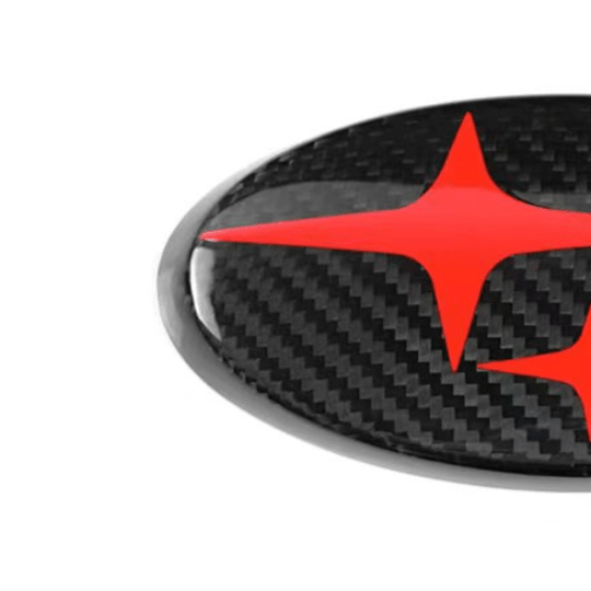JDMuscle Tanso Carbon Fiber Subaru Emblem Covers Front & Back, Red/White/Blue [22-25 WRX, 15-21 WRX/STI, 18-23 Crosstrek, 17-23 Impreza] - Graveyard Performance