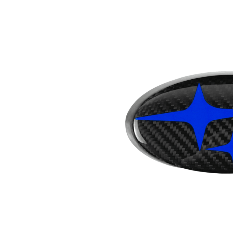 JDMuscle Tanso Carbon Fiber Subaru Emblem Covers Front & Back, Red/White/Blue [22-25 WRX, 15-21 WRX/STI, 18-23 Crosstrek, 17-23 Impreza] - Graveyard Performance
