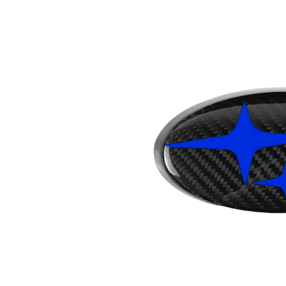 JDMuscle Tanso Carbon Fiber Subaru Emblem Covers Front & Back, Red/White/Blue [22-25 WRX, 15-21 WRX/STI, 18-23 Crosstrek, 17-23 Impreza] - Graveyard Performance