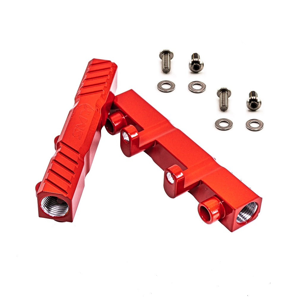 SMY Top Feed Aluminum Fuel Rails Gloss Red Subaru 2002-2014 WRX / 2007-2021 STI - Graveyard Performance