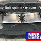 A Mazda Miata Splitter for 1990-05 NA/NB models, featuring the "Sturdy Boii" text and a stick figure stencil, is shown installed to enhance downforce. This splitter mount is part of the 9livesracing product line, as indicated by the logo in the bottom right corner.