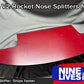 A red Mazda Miata Splitter (1990-05 NA/NB) by 9livesracing is displayed against a grey backdrop. The product features a curved design with mounting holes, enhancing downforce. The Nine Lives Racing logo and the text "Stronger, Stiffer, Ships faster" are shown at the bottom of the image.