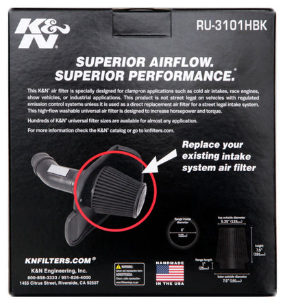 K&N Universal Rubber Filter Round Tapered 6in Flange ID x 7.5in Base OD x 5.25in Top OD x 8in Height - Graveyard Performance
