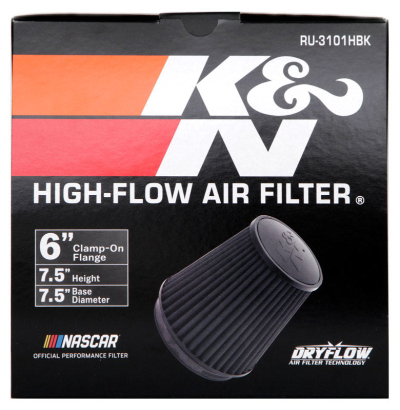 K&N Universal Rubber Filter Round Tapered 6in Flange ID x 7.5in Base OD x 5.25in Top OD x 8in Height - Graveyard Performance