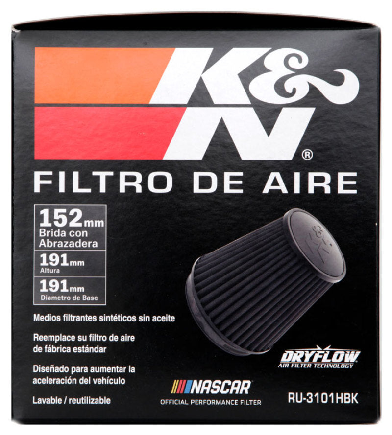 K&N Universal Rubber Filter Round Tapered 6in Flange ID x 7.5in Base OD x 5.25in Top OD x 8in Height - Graveyard Performance
