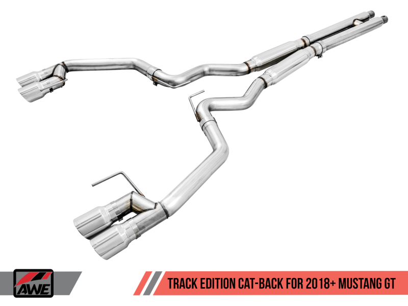 AWE Tuning 2018+ Ford Mustang GT (S550) Cat-back Exhaust - Track Edition (Quad Chrome Silver Tips)