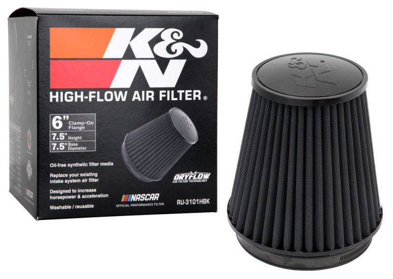 K&N Universal Rubber Filter Round Tapered 6in Flange ID x 7.5in Base OD x 5.25in Top OD x 8in Height - Graveyard Performance