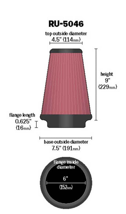 K&N Universal Clamp-On Air Filter 6in FLG / 7-1/2in B / 4-1/2in T / 9in H - Graveyard Performance