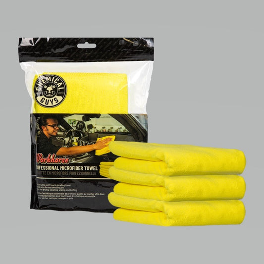 Chemical Guys Workhorse Professional Microfiber Towel - 16in x 16in - Yellow - 3 Pack