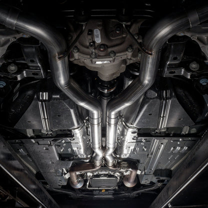 Stainless Works 2018+ Ford Mustang GT 3in Redline Series Catback X-Pipe w/Active Valves & Quad Tips - Graveyard Performance