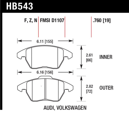 Hawk 2006-2009 Audi A3 TFSIi Quattro 2.0 HPS 5.0 Front Brake Pads - Graveyard Performance