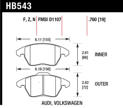 Hawk Audi A3 Quattro / VW EOS / Golf / Jetta / Passat / Rabbit Performance Ceramic Front Brake Pads - Graveyard Performance