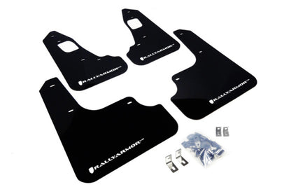 Rally Armor 08-17 Mitsubishi EVO X Black UR Mud Flap w/ White Logo - Graveyard Performance