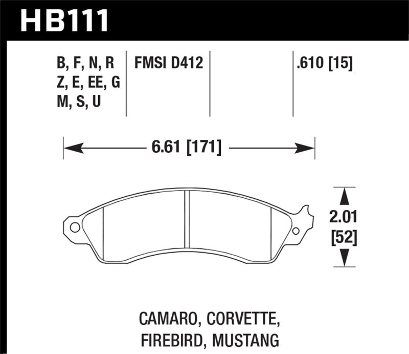 Hawk 1990-1990 Chevy Camaro Iroc-Z (w/Heavy Duty Brakes) High Perf. Street 5.0 Front Brake Pads - Graveyard Performance