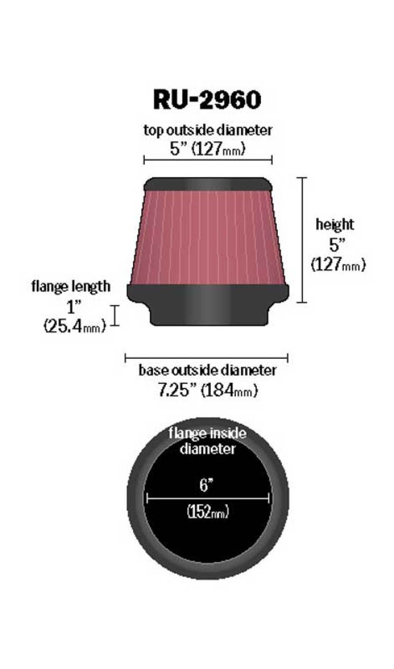 K&N Universal Tapered Filter 6in Flange ID x 7.5in Base OD x 5in Top OD x 5in Height - Graveyard Performance
