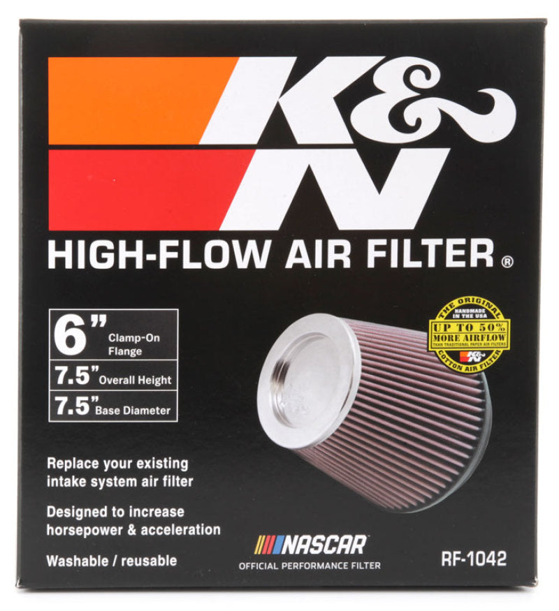 K&N Round Tapered Universal Air Filter 6in Flange ID x 7.5in Base OD x 5in Top OD x 6.5in Height - Graveyard Performance
