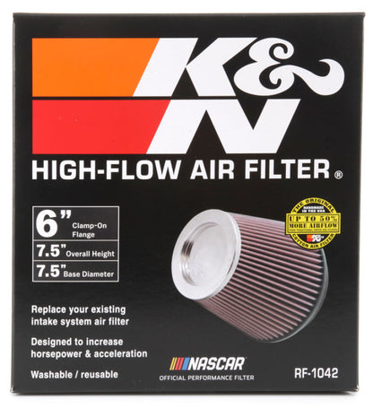 K&N Round Tapered Universal Air Filter 6in Flange ID x 7.5in Base OD x 5in Top OD x 6.5in Height - Graveyard Performance