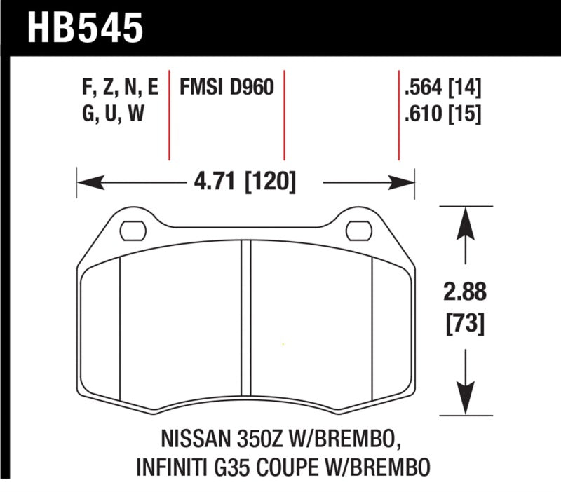 Hawk 2003-2004 Infiniti G35 (w/Brembo Brakes) HPS 5.0 Front Brake Pads - Graveyard Performance