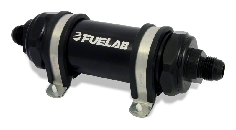 Fuelab 828 In-Line Fuel Filter Long -10AN In/Out 6 Micron Fiberglass - Black