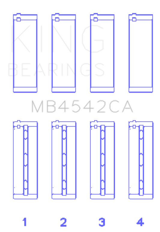 King Nissan VQ20DE, VQ25DD, VQ30DE/DD/DET, VQ35DE (Size +0.5mm) Crankshaft Main Bearing (Set of 4)