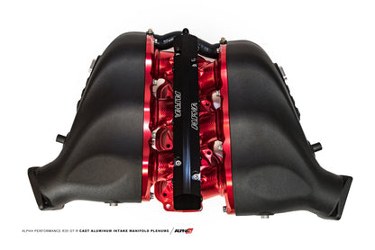 AMS Performance Nissan GT-R Alpha Carbon Fiber/Billet Intake Manifold w/Secondary Fuel Rail - Red - Graveyard Performance