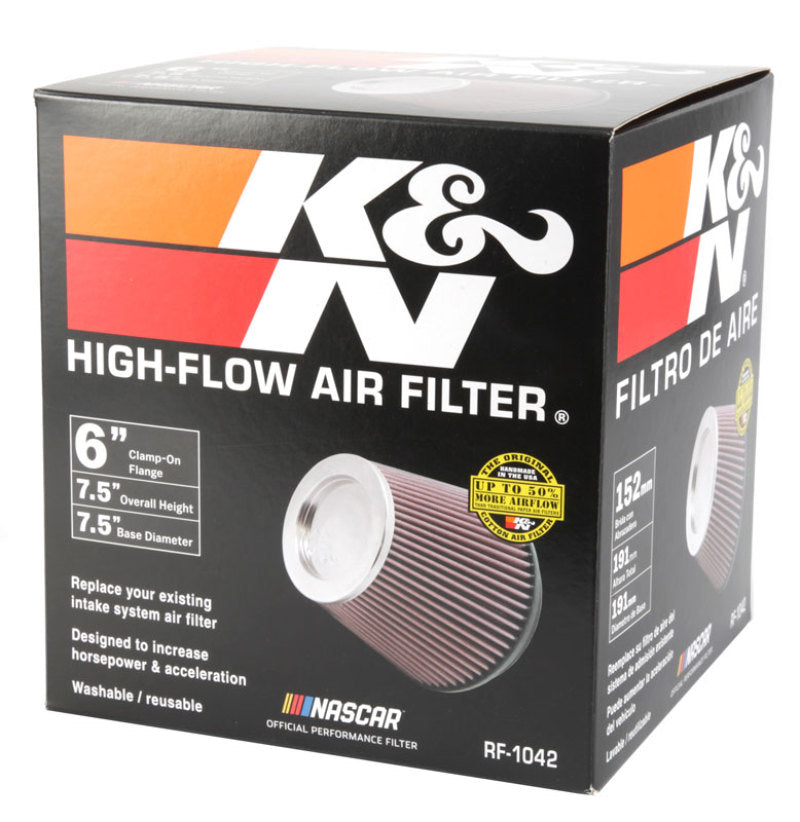 K&N Round Tapered Universal Air Filter 6in Flange ID x 7.5in Base OD x 5in Top OD x 6.5in Height - Graveyard Performance