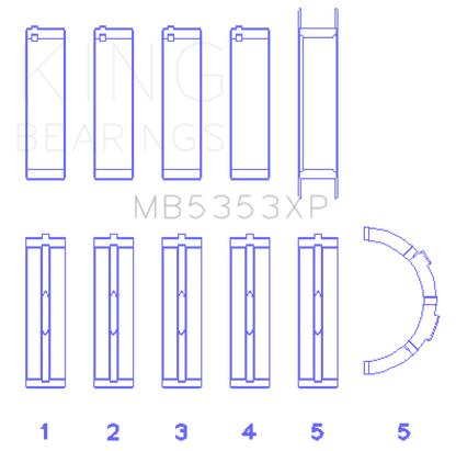 King Engine Bearings Ford 281 4.6L SOHC 16V (Size STDX) Performance Main Bearing Set (Set of 5) - Graveyard Performance