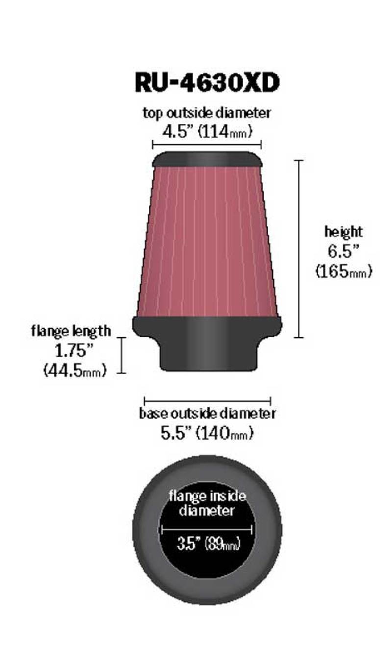 K&N Universal Air Filter 3-1/2in Flange / 5-1/2in Base / 4-1/2in Top / 6-1/2in Height - Graveyard Performance