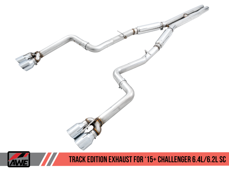 AWE Tuning 2015+ Dodge Challenger 6.4L/6.2L SC Track Edition Exhaust - Quad Chrome Silver Tips