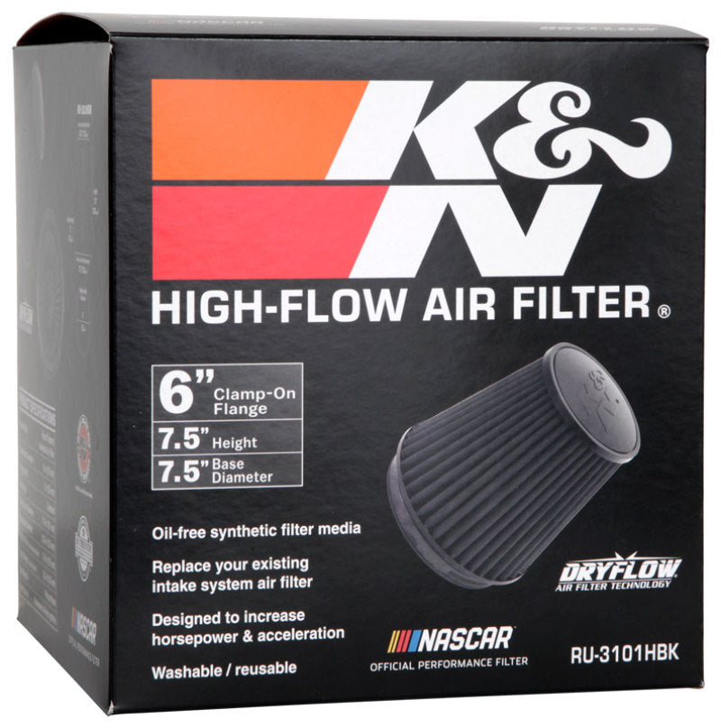 K&N Universal Rubber Filter Round Tapered 6in Flange ID x 7.5in Base OD x 5.25in Top OD x 8in Height - Graveyard Performance
