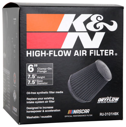 K&N Universal Rubber Filter Round Tapered 6in Flange ID x 7.5in Base OD x 5.25in Top OD x 8in Height - Graveyard Performance