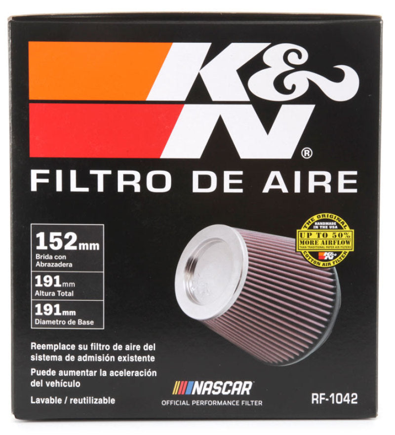 K&N Round Tapered Universal Air Filter 6in Flange ID x 7.5in Base OD x 5in Top OD x 6.5in Height - Graveyard Performance