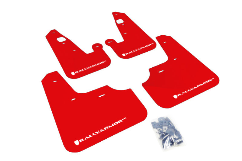 Rally Armor 07-17 Mitsubishi Lancer Red UR Mud Flap w/ White Logo - Graveyard Performance