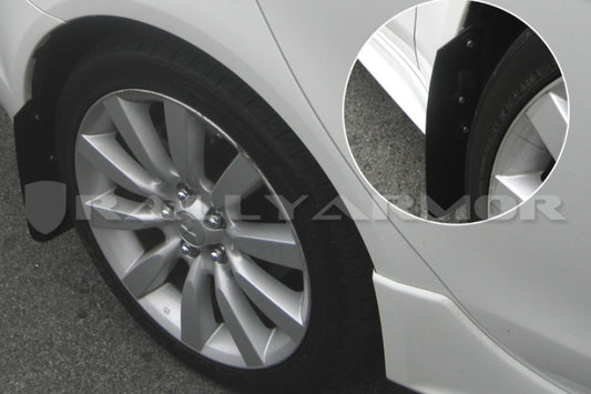 Rally Armor 07-17 Mitsubishi Lancer Basic Black Mud Flap w/ Black Logo - Graveyard Performance