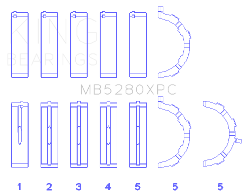 King Engine Bearings Ford V8 4.6L/5.4L SOHC Coated (Size .026) Crankshaft Main Bearings (Set of 5)