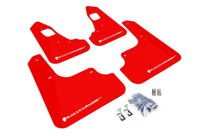 Rally Armor 08-17 Mitsubishi EVO X Red UR Mud Flap w/ White Logo - Graveyard Performance
