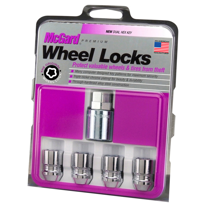 McGard Wheel Lock Nut Set - 4pk. (Cone Seat) M12X1.25 / 19mm & 21mm Dual Hex / 1.28in. L - Chrome