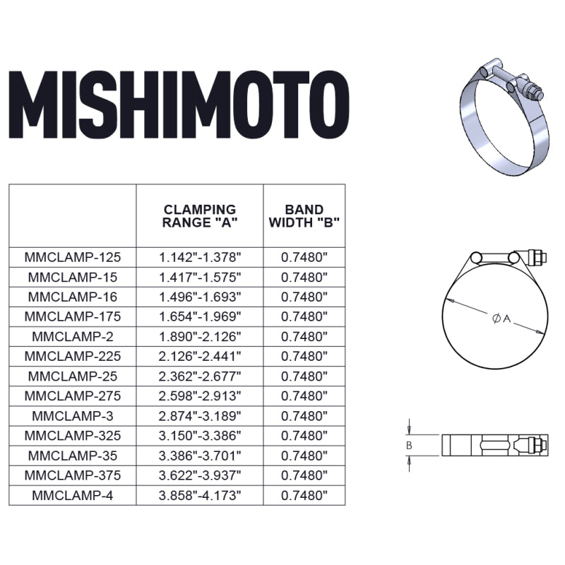 Mishimoto 1.5 Inch Stainless Steel T-Bolt Clamps