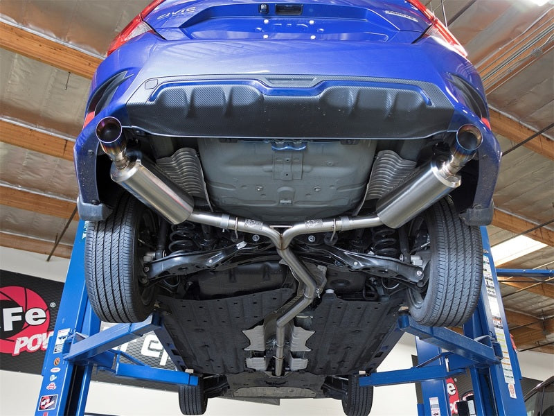 aFe POWER Takeda 16-17 Honda Civic I4-1.5L (t) 2.5-2.25in 304 SS CB Dual-Exit Exhaust Blue Tips - Graveyard Performance
