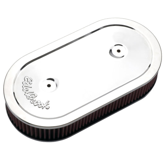 Edelbrock Air Cleaner Pro-Flo Series Oval Steel Top Cloth Element 13 5In X 7In X 3 5In Chrome