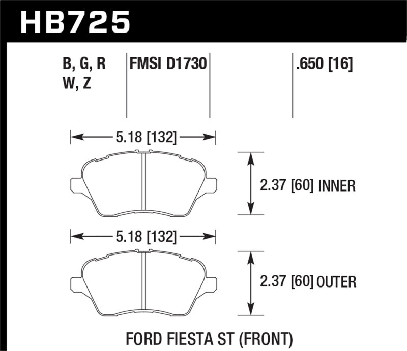 Hawk 2014 Ford Fiesta ST DTC30 Front Brake Pads