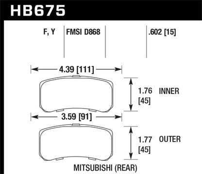 Hawk 09+ Mitsubishi Lancer Ralliart / 08+ Lancer GTS LTS Rear Brake Pads - Graveyard Performance